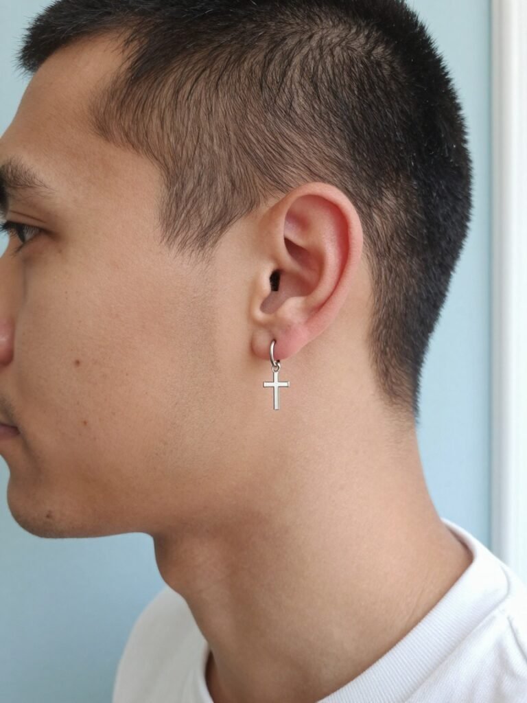 Helix Piercing Men Cross Charm Hoop
