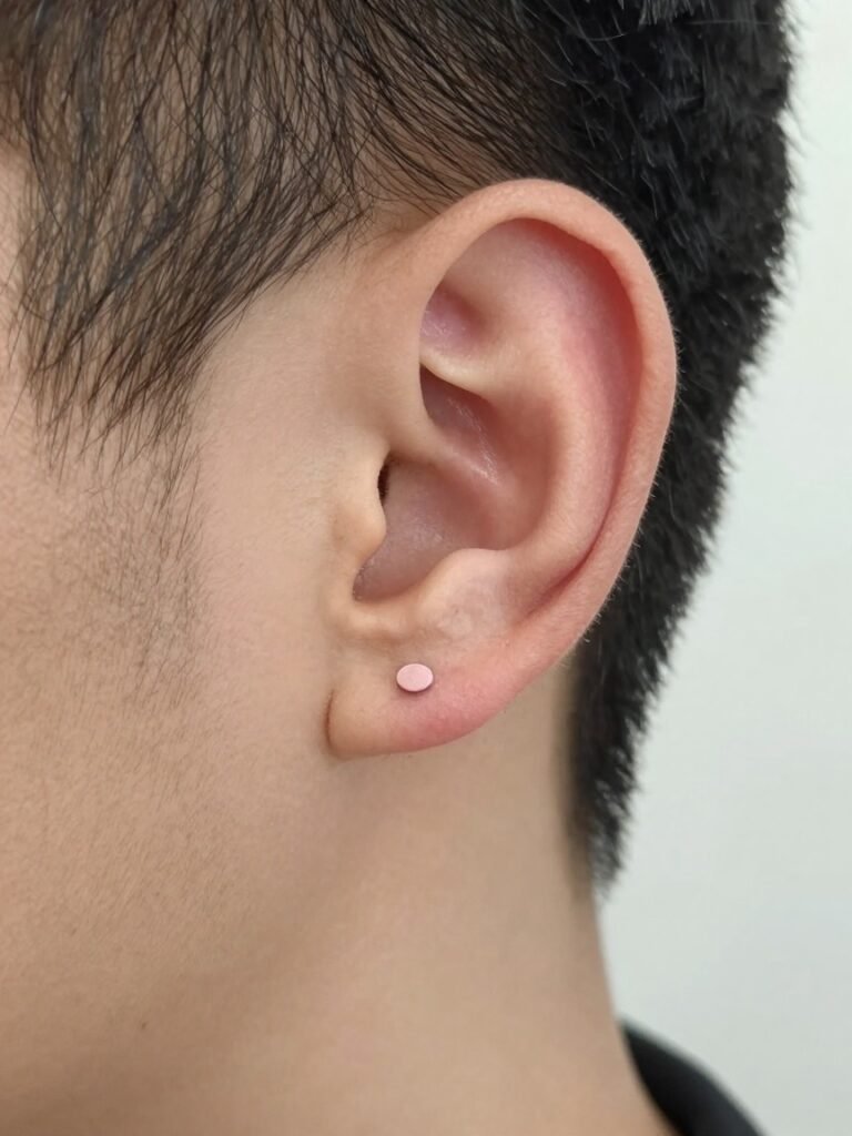 Double Ear Piercing Men With Flat-Back Minimal Studs