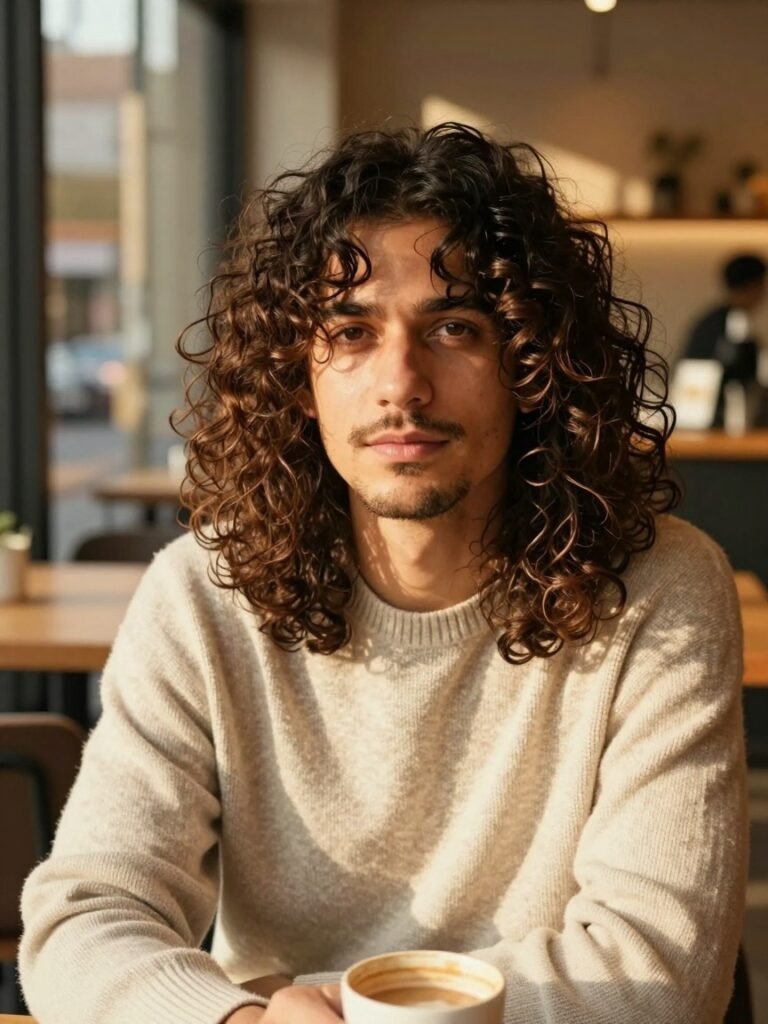 Medium Curly Hairstyles Men With Curtain Bangs