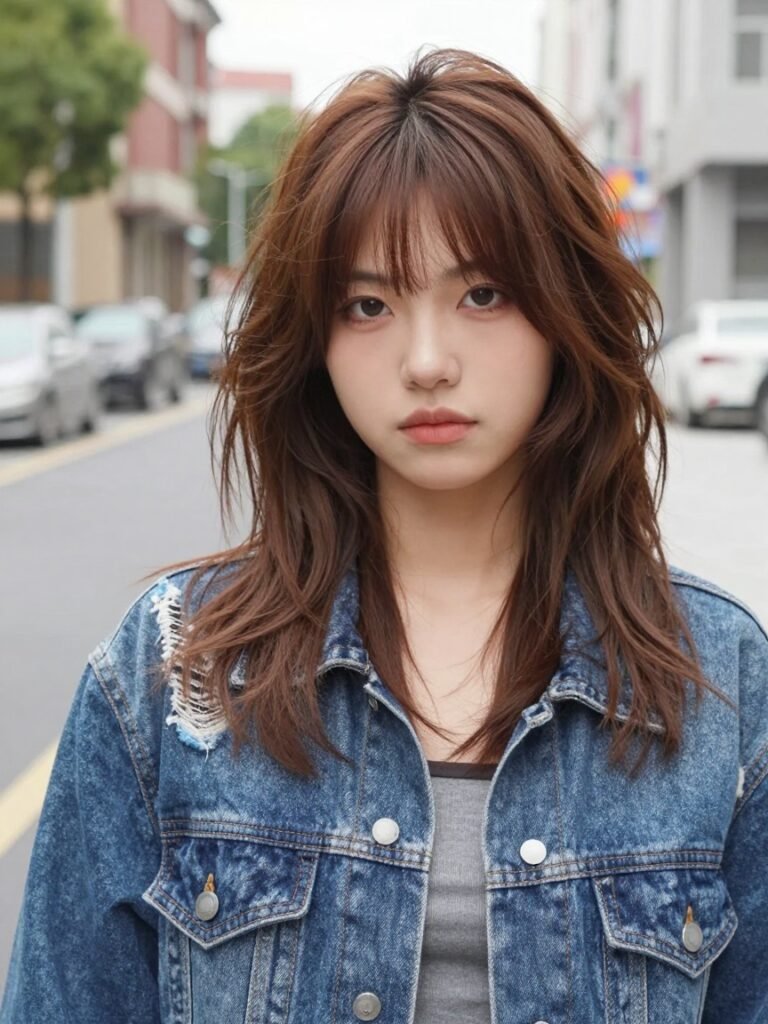 Wolf-Inspired Razor Cut Hairstyle With Wispy Bangs