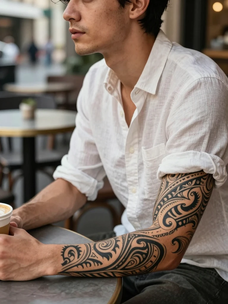 Tribal Tattoo Men Forearm Sleeve