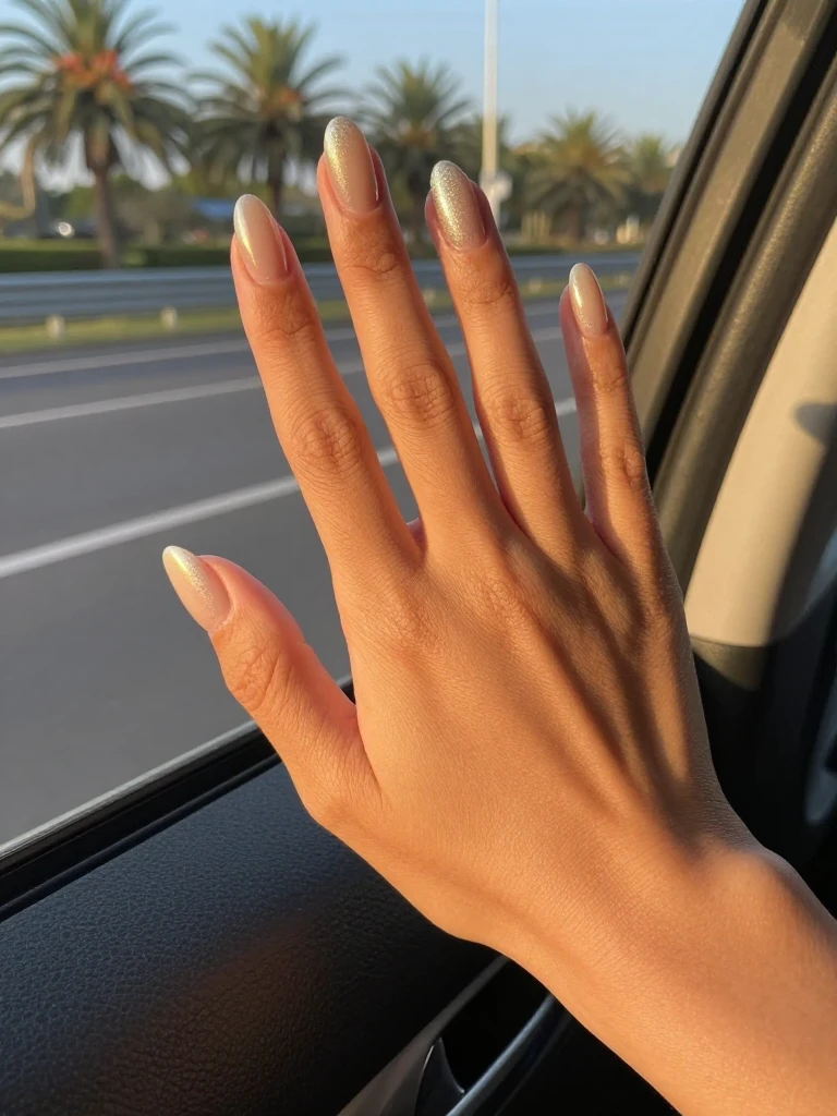  Soft Chrome Veil Over Glazed Nude Classy Nails