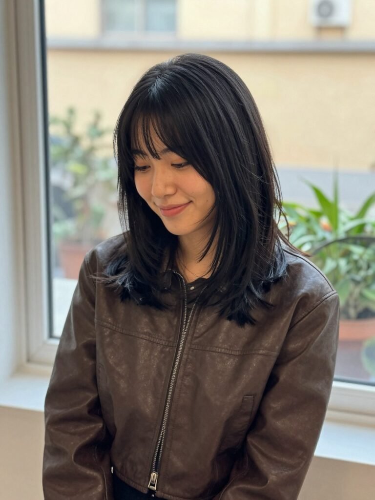 Black Wolf-Cut Grunge Hairstyle With Curtain Bangs