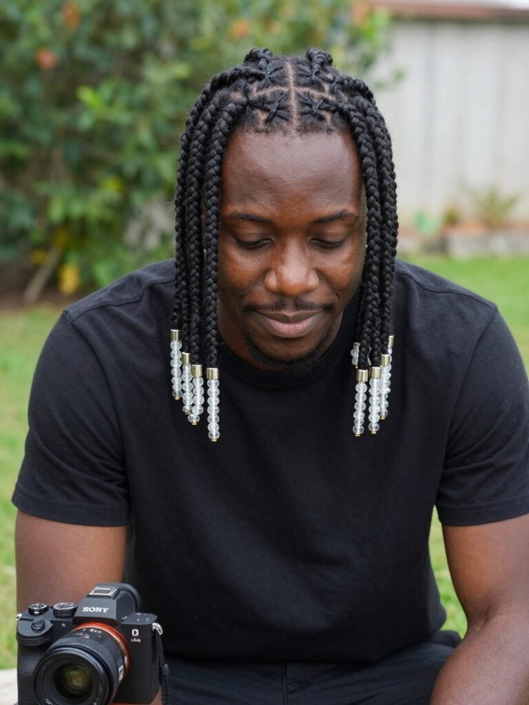 Men Braids Hairstyles With Beads and Cuffs