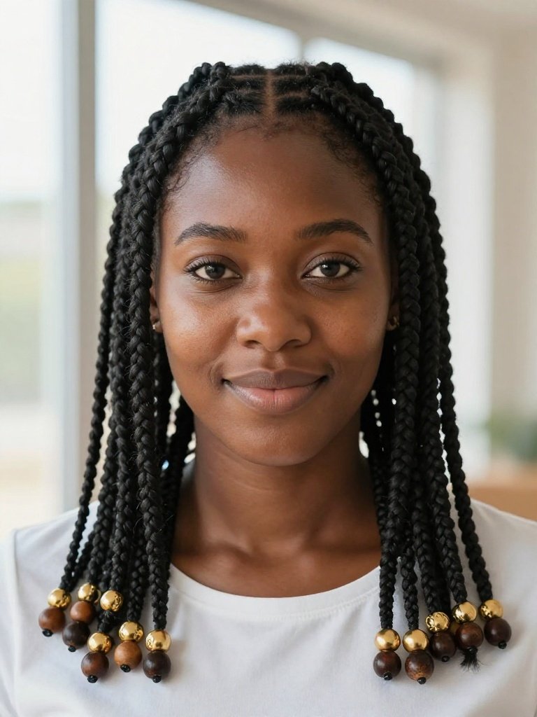  Classic Fulani Braids With a Center Cornrow and Beaded Ends