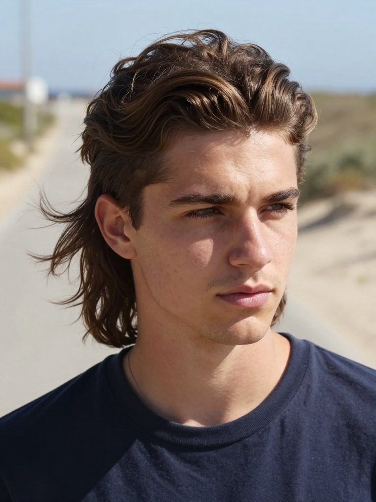 Modern Mullet With Center-Parted Waves