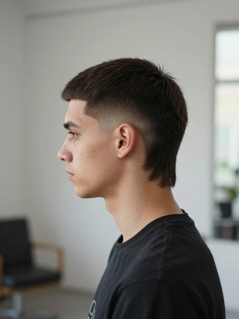  Mullet Hairstyle Mens With Blunt, Straight-Across Back
