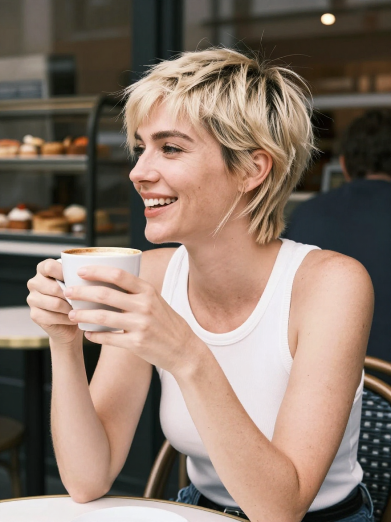 Bleached Bixie Grunge Hairstyle With Dark Roots