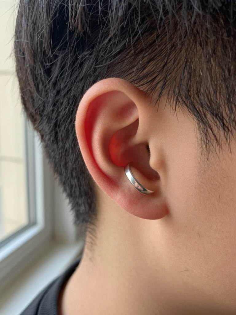Men Ear Piercing With a Compact Daith Ring