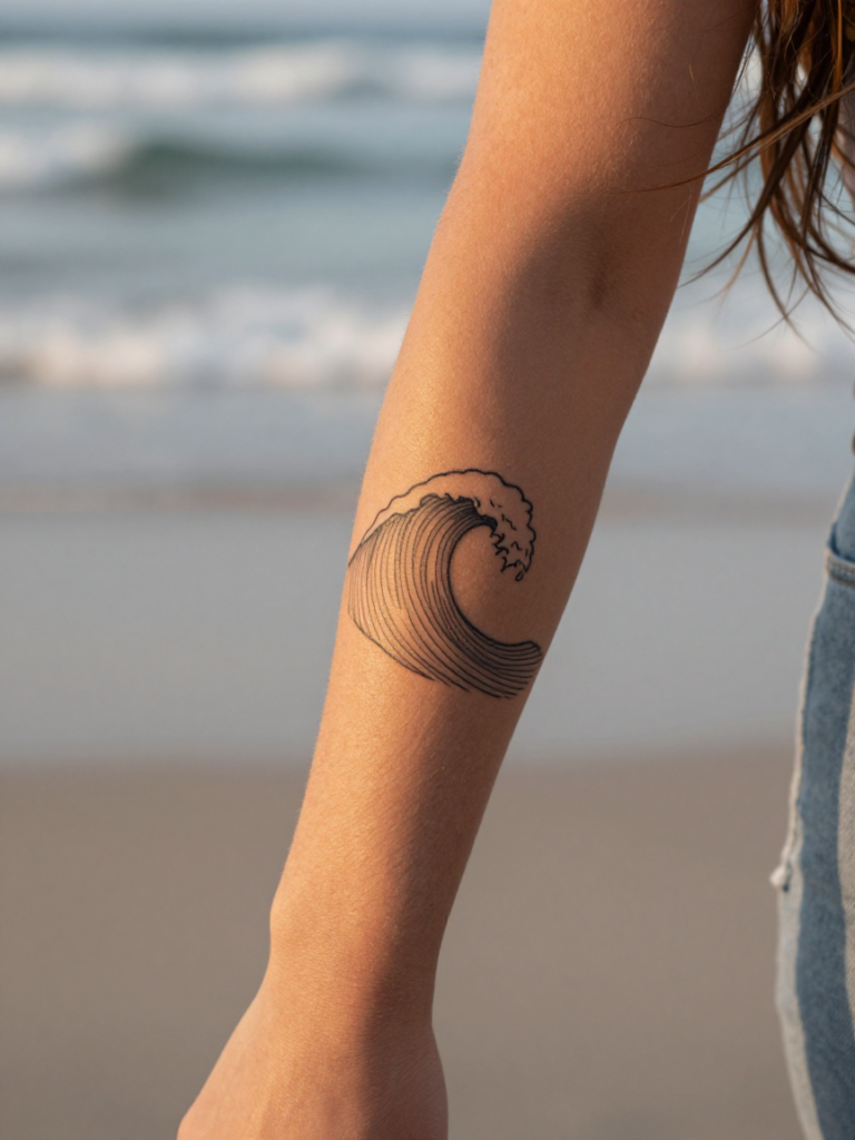Abstract Ocean Wave Linework: A Modern Forearm Tattoo Women