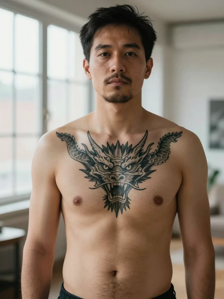 14 Iconic Dragon Tattoo Men Ideas With Insider Tips 9 Dragon Tattoo Men Chest Piece: Centered Design