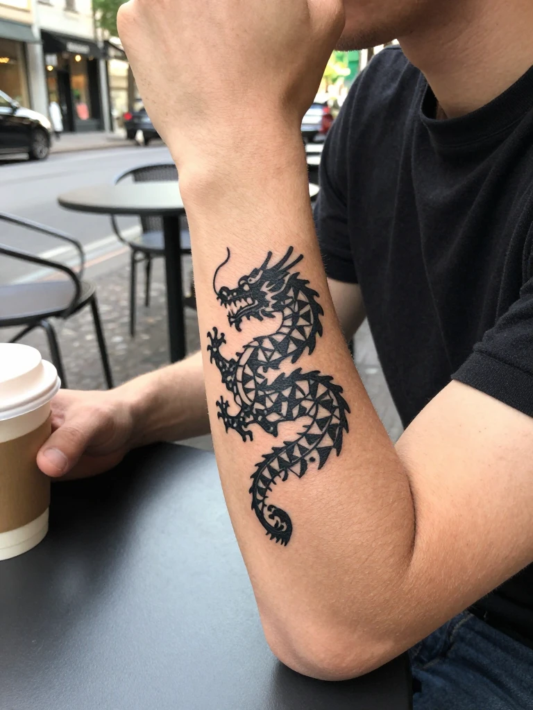 14 Iconic Dragon Tattoo Men Ideas With Insider Tips 8 Geometric Dragon Tattoo Men: Sacred Geometry Outline