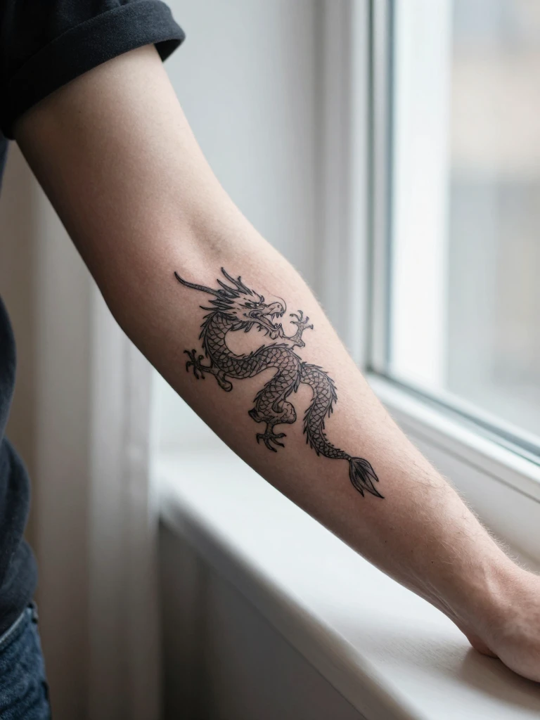 14 Iconic Dragon Tattoo Men Ideas With Insider Tips 14 Fine Line Dragon Tattoo Men: Single-Needle Forearm