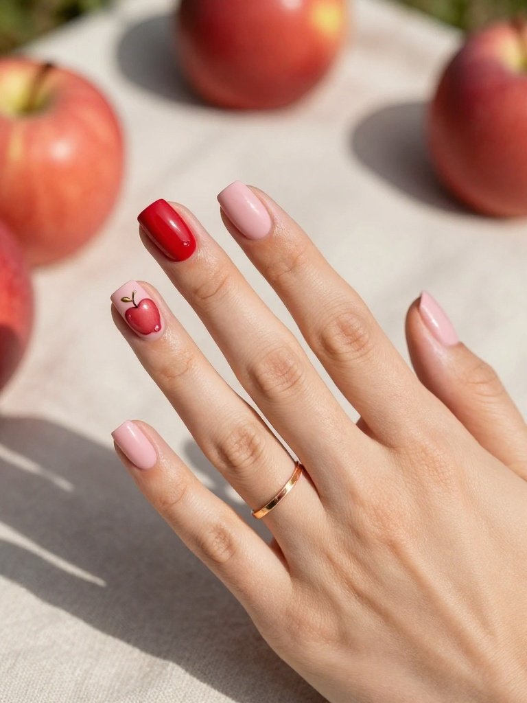 Glossy Red Apple Back to School Nail Accent