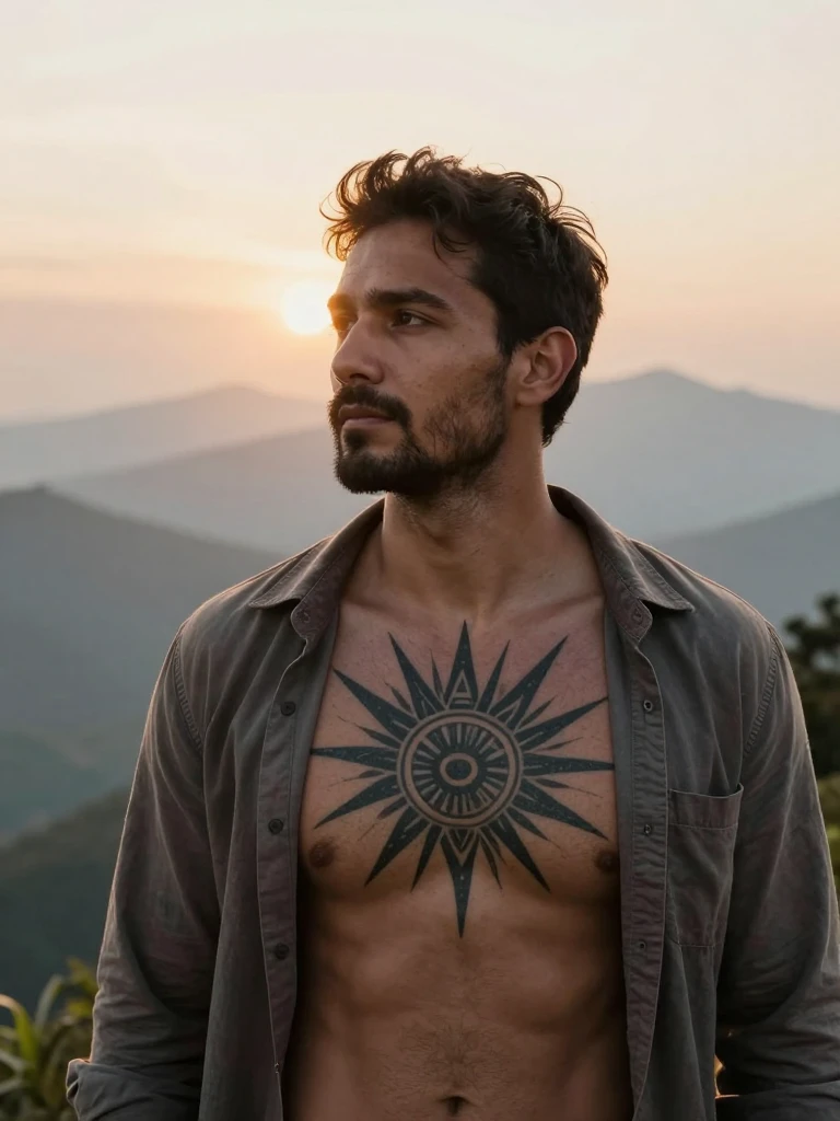 Tribal Tattoo Men Sun Motif