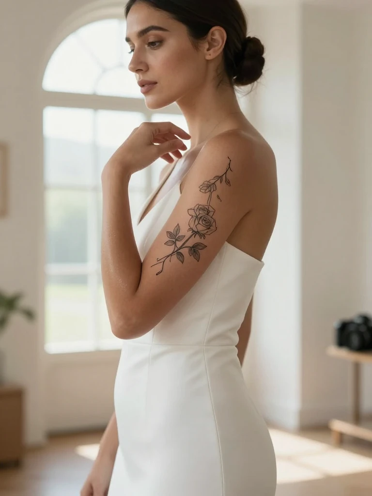 Vine and Rose Half Sleeve Tattoos Women