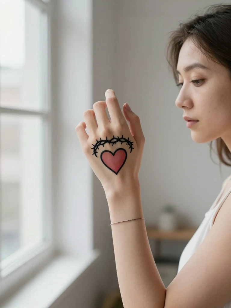 16 Traditional Heart Tattoo Ideas That Still Feel Iconic 16 The Minimalist Thorn Crown Traditional Heart Tattoo