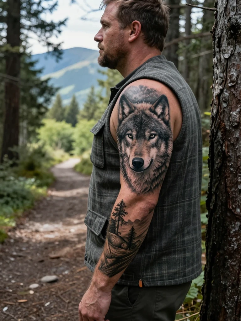 Wildlife Realism Sleeve Tattoo for Men