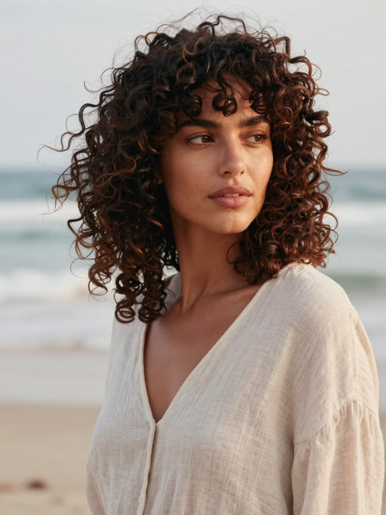Rounded Curly Grunge Hairstyle With a Broken Fringe