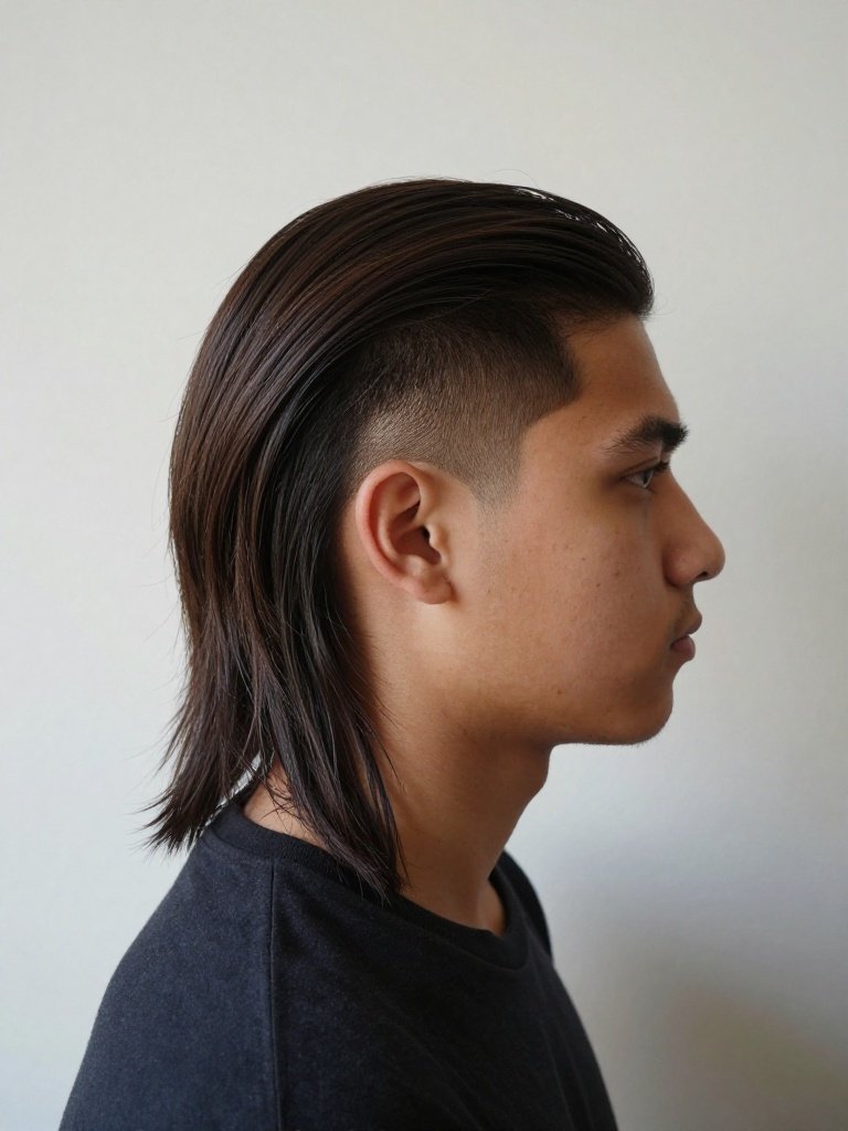 Mullet Hairstyle Mens Straight Hair With Sharp Undercut