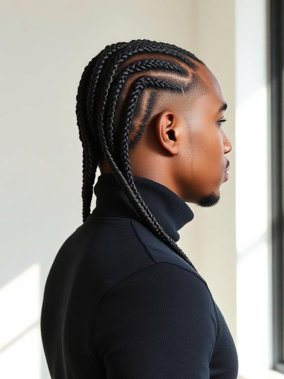 Men Braids Hairstyles Simple Two Feed-In Braids