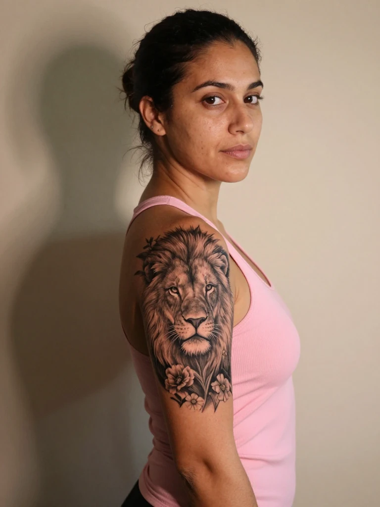 Lion Portrait Sleeve Tattoos Women