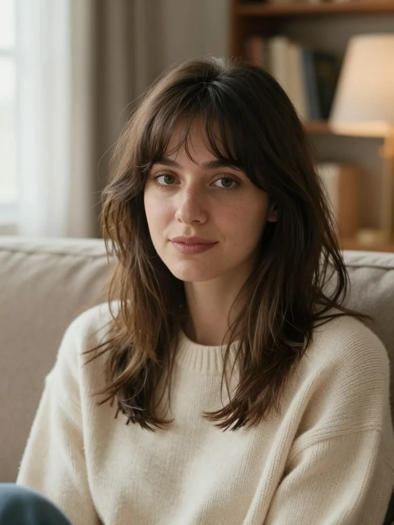 Wispy Curtain Fringe Shoulder Length Hairstyle