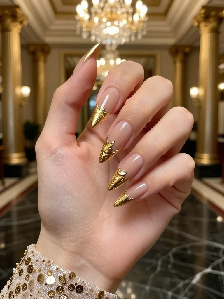 22 Stunning Stiletto Nails Ideas For Every Bold Mood 22 Metallic Gold Foil Accent Stiletto Nails