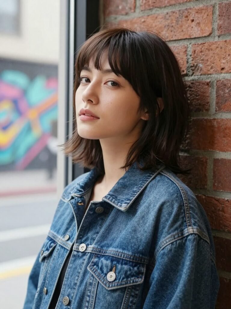 Soft-Mullet Grunge Hairstyle With Micro Bangs