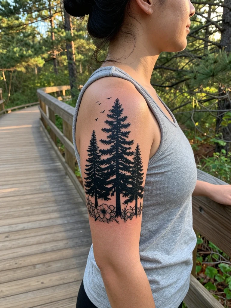 Pine Canopy Sleeve Tattoos Women