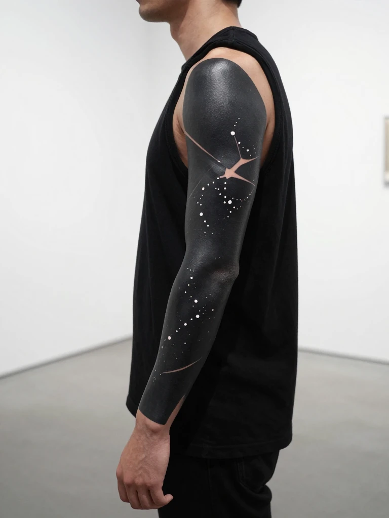 8. Blackout Sleeve Tattoo With Negative Space for Men