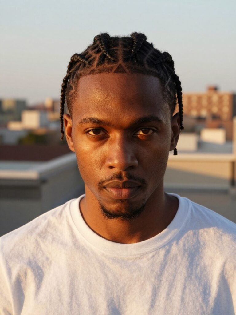 Men Braids Hairstyles With Triangle Parts