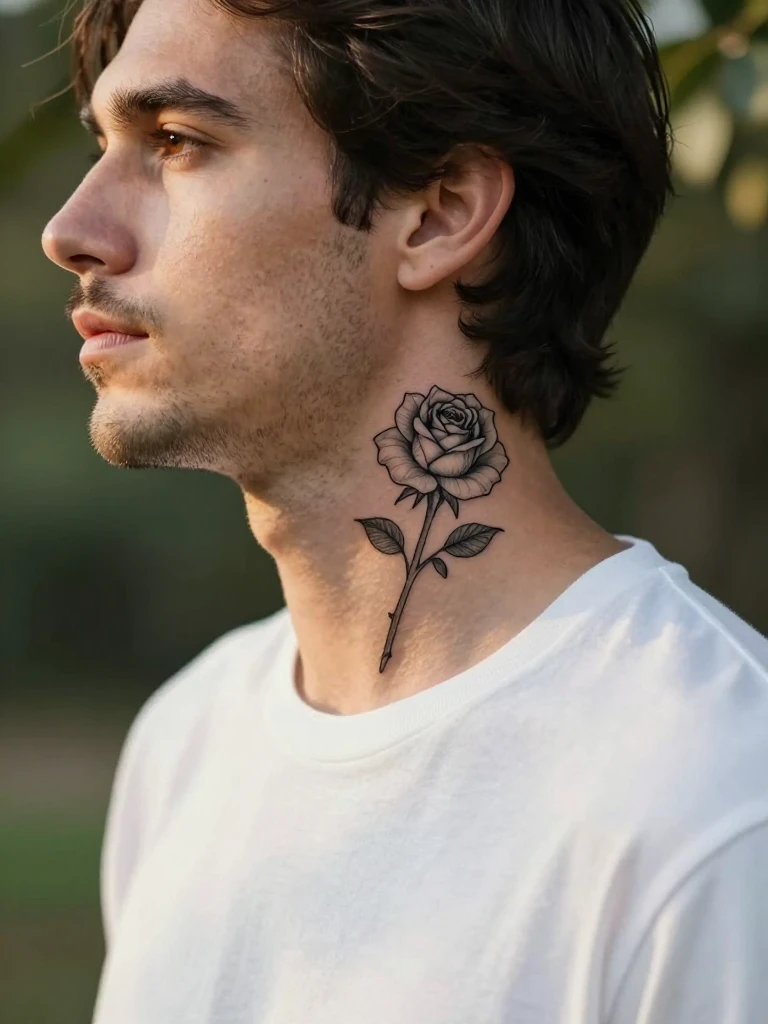 Floral – A Refined Neck Tattoo for Men