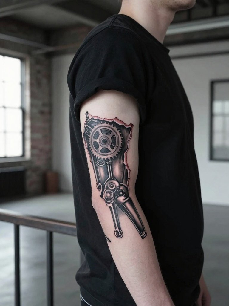 Biomechanical Elbow Tattoo Mechanical Hinge Illusion