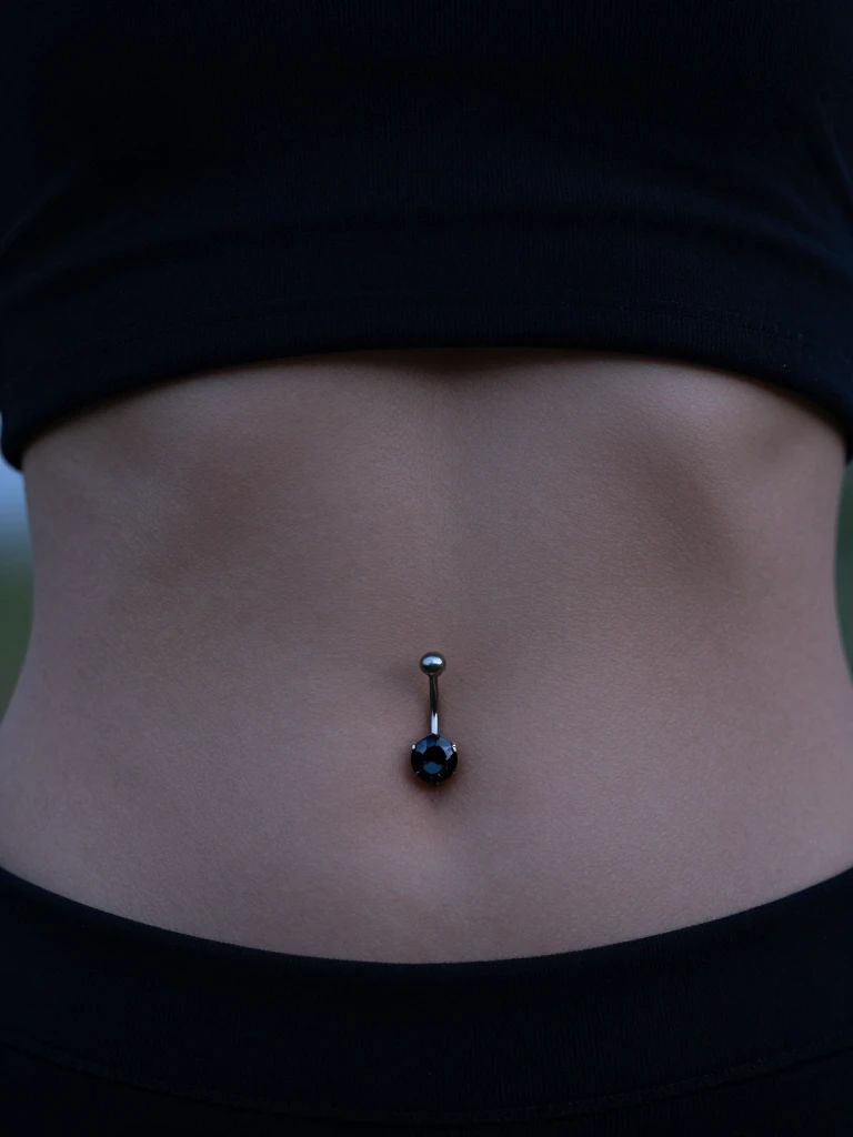 Black CZ Reverse Navel Piercing