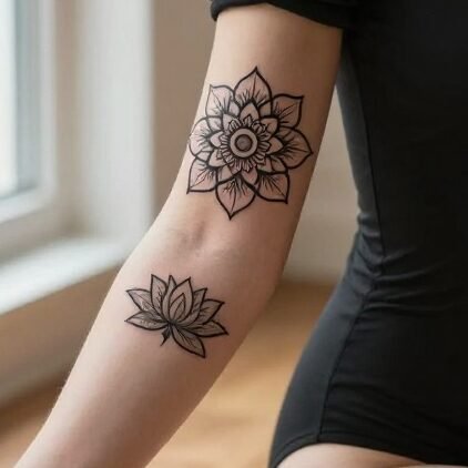 Black Lotus Mandala Cap Elbow Tattoo