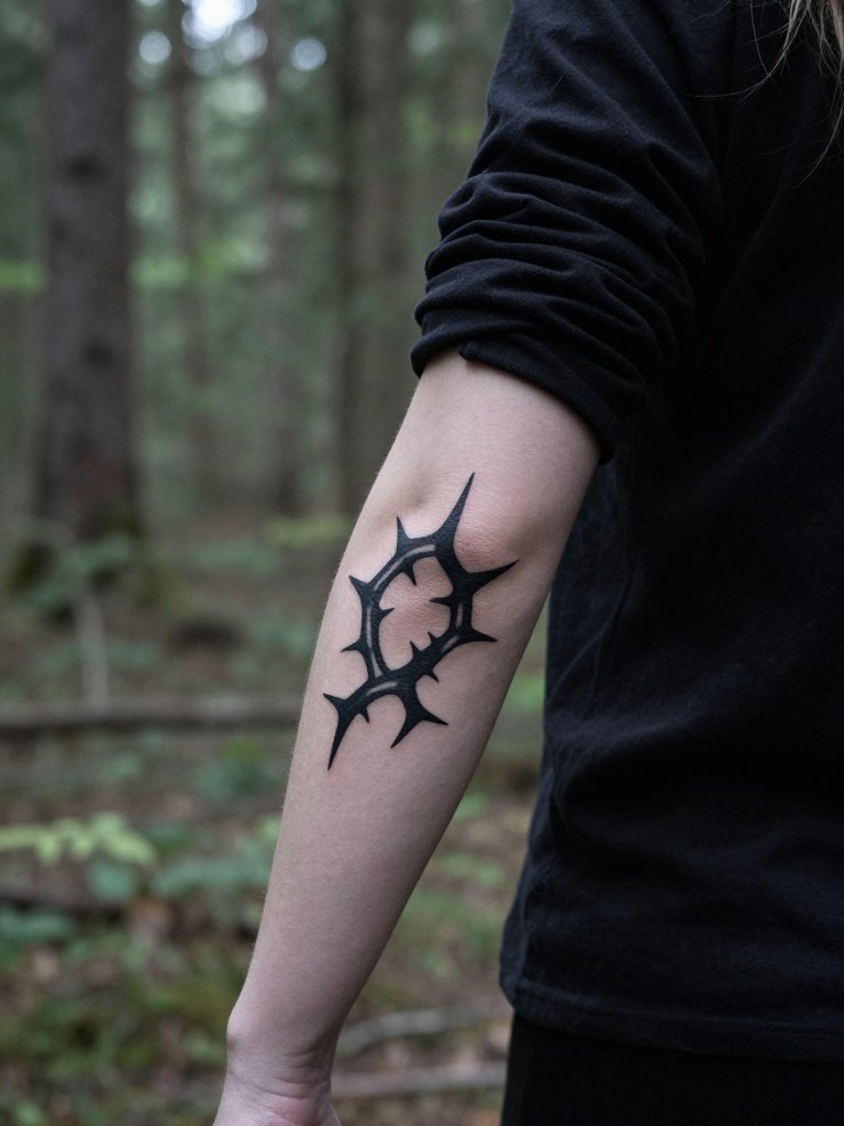 Blackwork Thorn Vine Elbow Tattoo