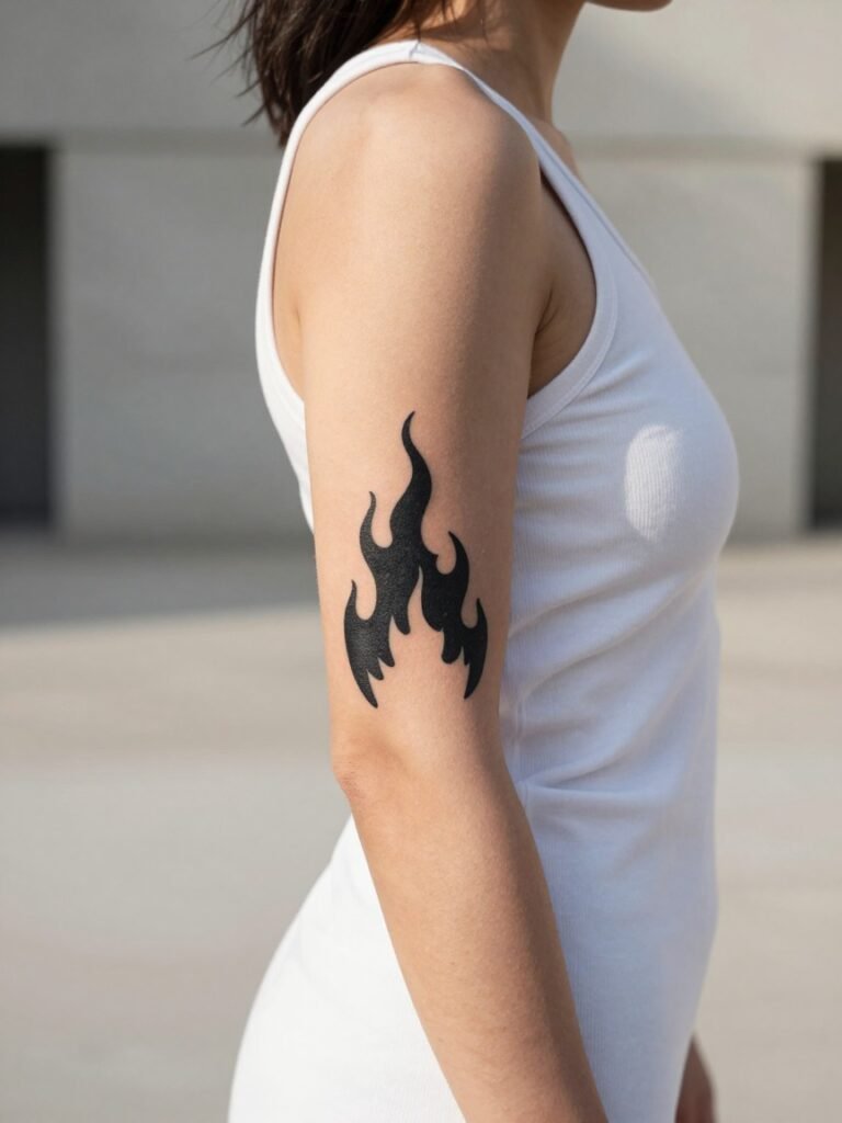 Bold Flame Silhouette Elbow Tattoo