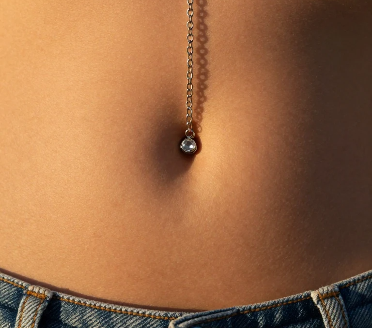 Chain Dangle Reverse Navel Piercing