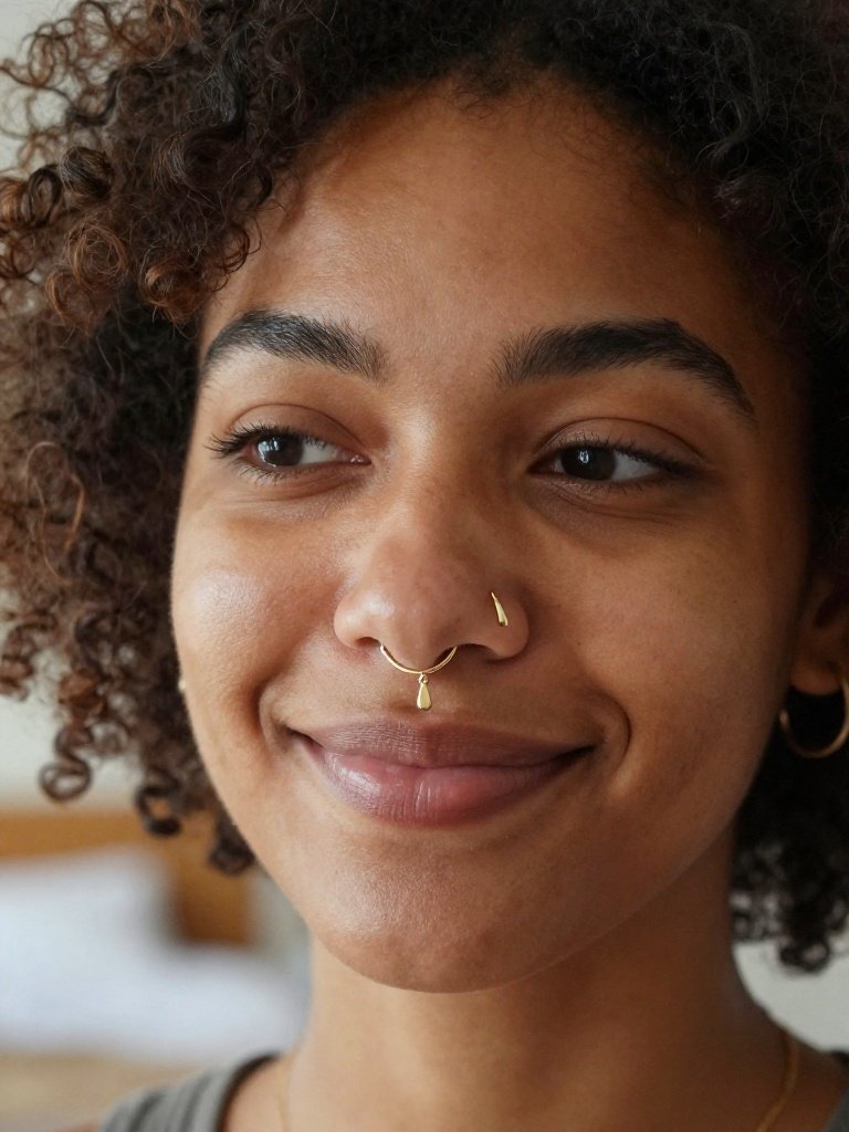 Delicate Gold Drop Charm Septum Ring