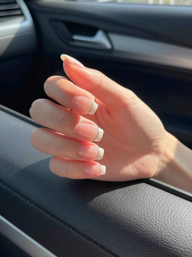 Diagonal Glitter French Acrylic Nails