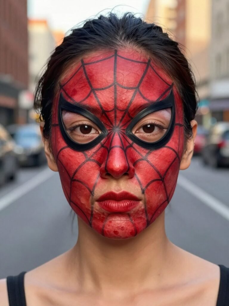  Full-Face Web Mask Spiderman Makeup With Cutout Eyes