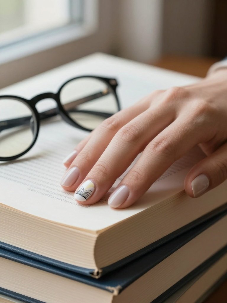 Glasses-on-a-Book Teacher Nails Design