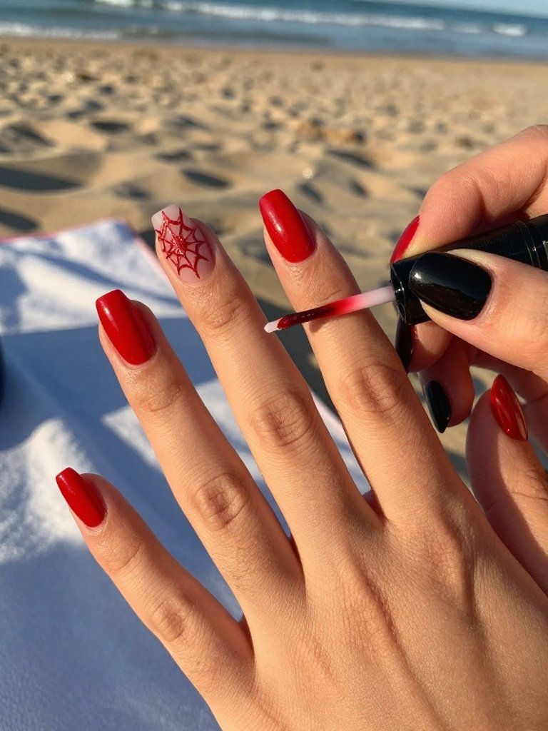 Glitter Web Accent Spiderman Nails