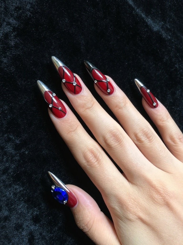 Glossy Red Web With Rhinestone Intersections