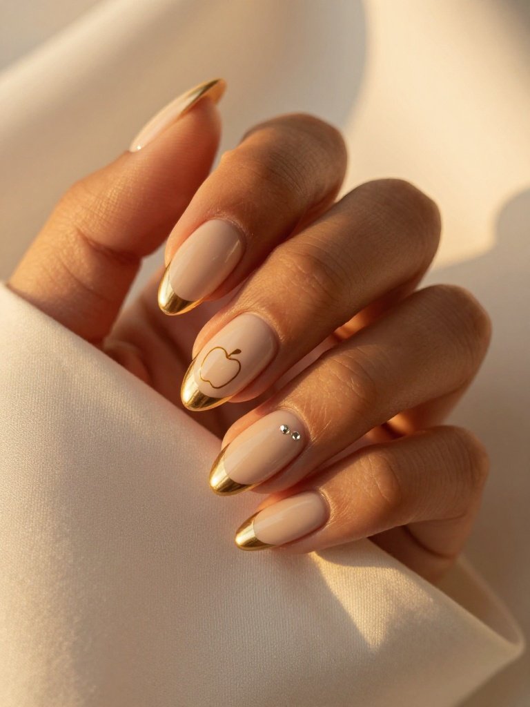 Gold Chrome Apple French Tip Teacher Nails