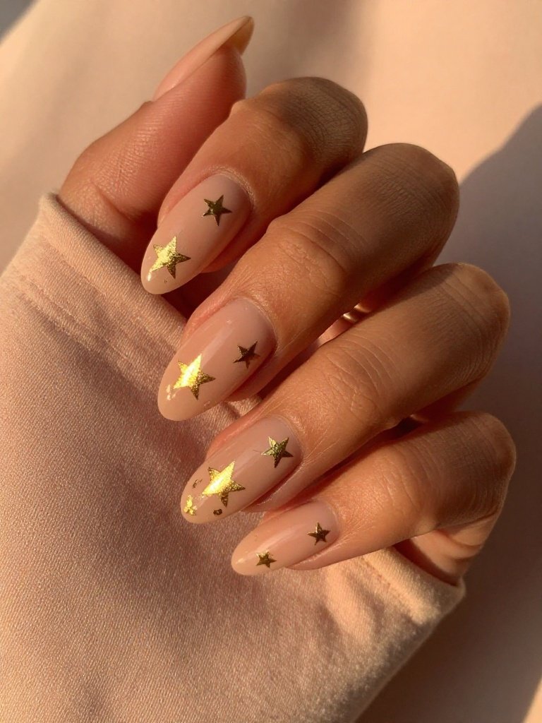 Gold Foil Star Teacher Nails Design