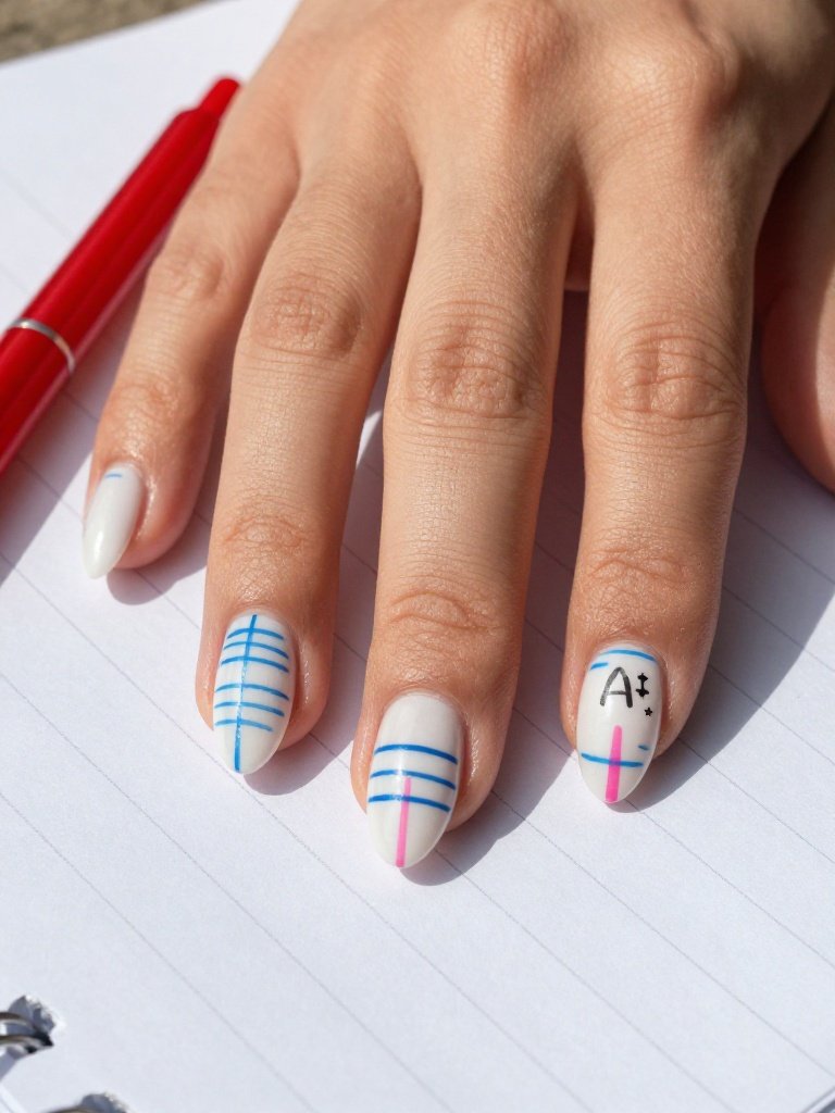 Grid-Line Notebook Paper Teacher Nails With an A+