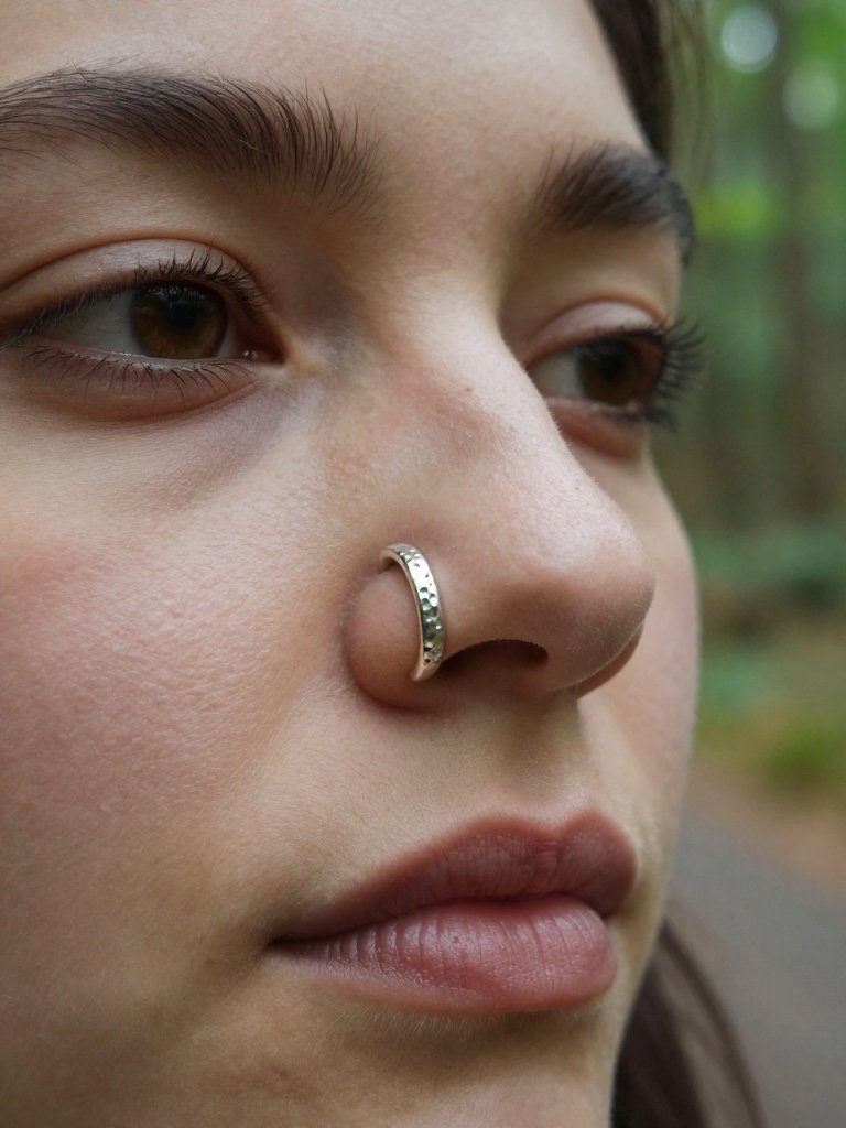 Hammered-Texture Silver Septum Ring