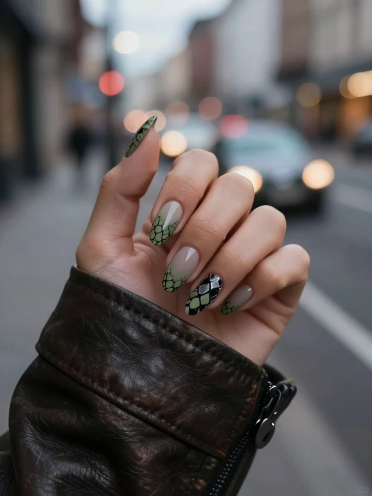 Hand-Painted Snakeskin Acrylic Nails